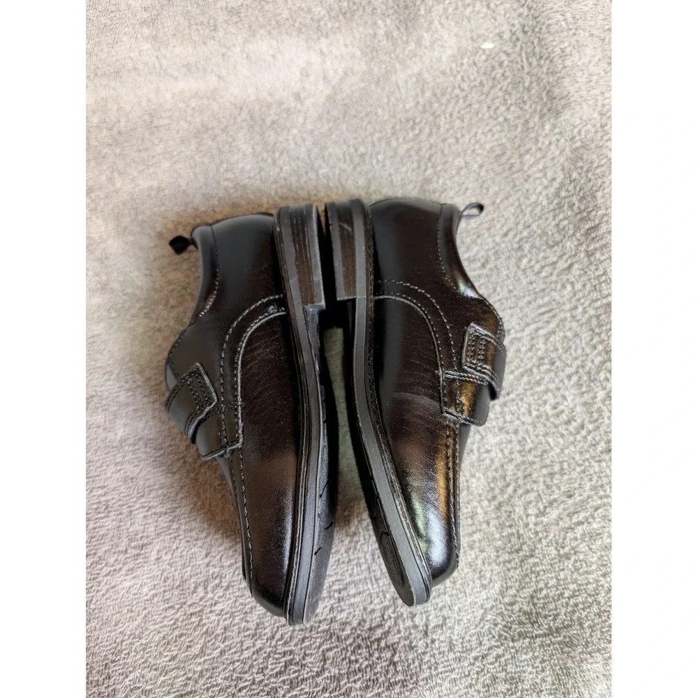 Wonder‎ Nation Boys Black Faux Leather Dress Shoes Hook Loop Size 11 3245